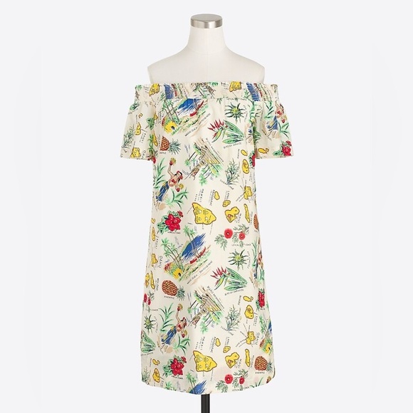 J. Crew Off-Shoulder Tropical Print Mini Dress - White and Multicolor - Picture 2 of 6